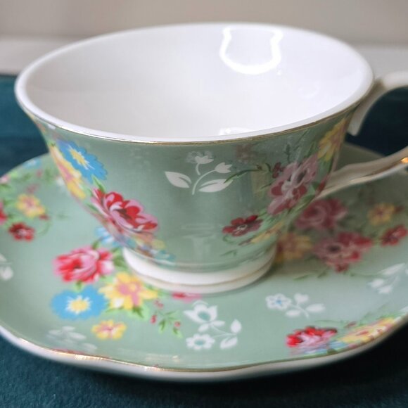 Other - Shabby Rose Green Gracie Teacup and Saucer